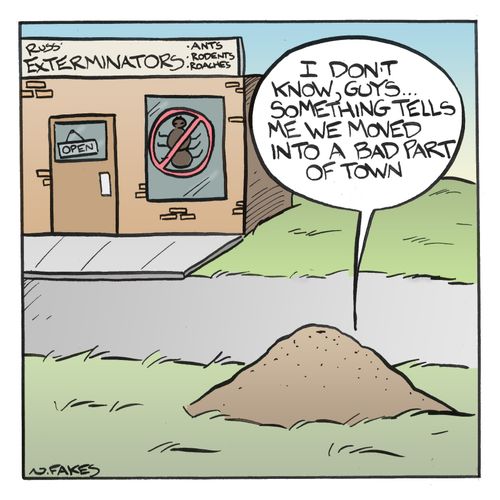 'I don't know, guys. . . something tells me we moved into a bad part of town.'