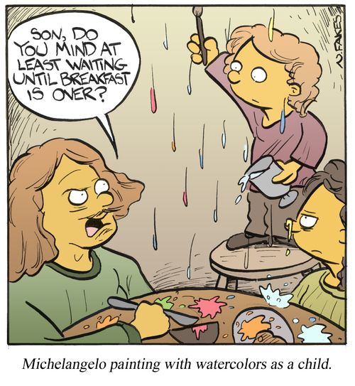 Michelangelo painting with watercolors as a child.
