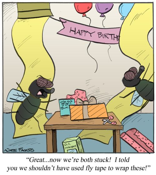 '...I told you we shouldn't have used fly tape to wrap these!'