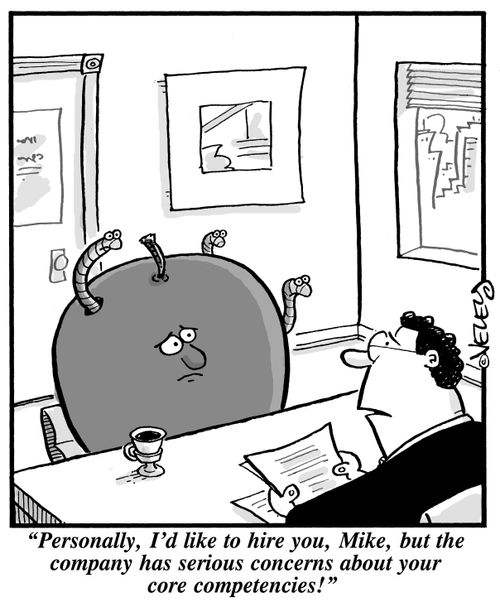 "Personally, I'd like to hire you, Mike, but the company has some serious concerns about your core competencies!"