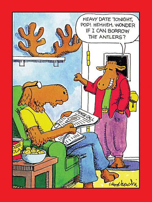 "Heavy date tonight, Pop! Heh heh. Wonder if I can borrow the antlers?"