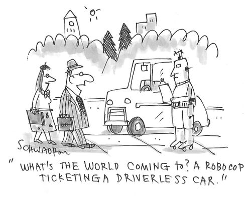 "What's the world coming to? A robocop ticketing a driverless car."