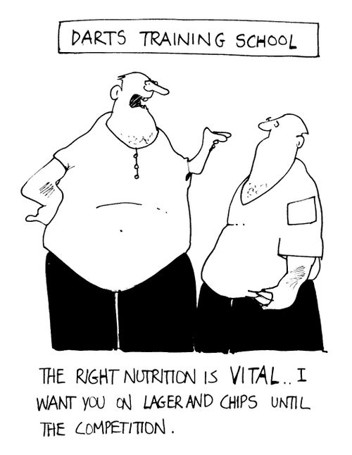 Dart Training School - "The Right nutrition is vital. I want you on lager and chips until the competition."