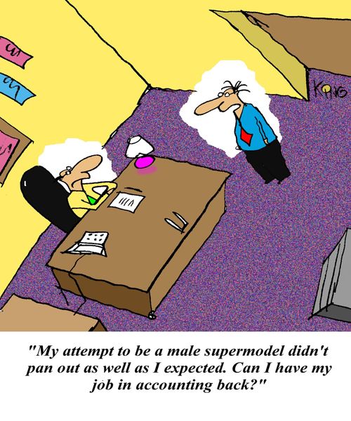 'My attempt to be a male supermodel didn't pan out as well as I expected. Can I have my job in accounting back?'