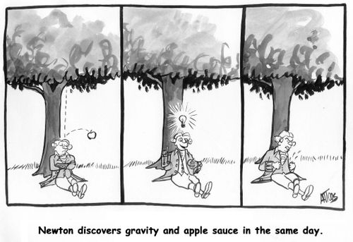 Newton discovers gravity and apple sauce in the same day.