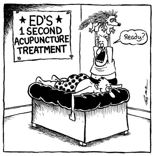 Ed's 1 second acupuncture treatment (man holding porcupine).