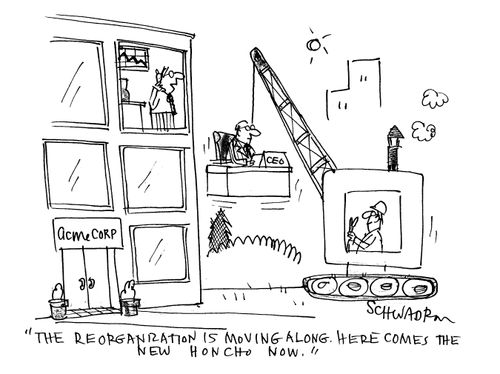 'The reorganisation is moving along. Here comes the new honcho now.'