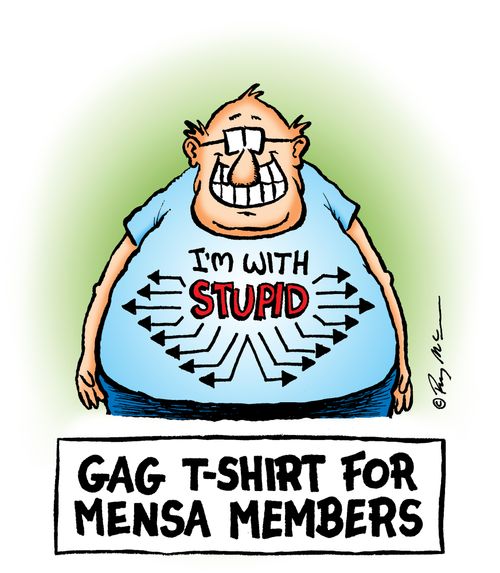 Gag t-shirt for Mensa members.