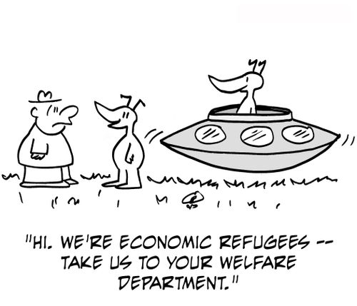 'Hi. We're economic refugees ? take us to your welfare department.'