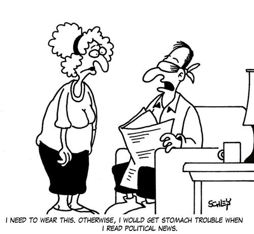 'I need to wear this. Otherwise, I would get stomach trouble when I read political news.'