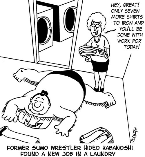 Former Sumo wrestler Hideo Kabanoshi found a new job in a laundry.