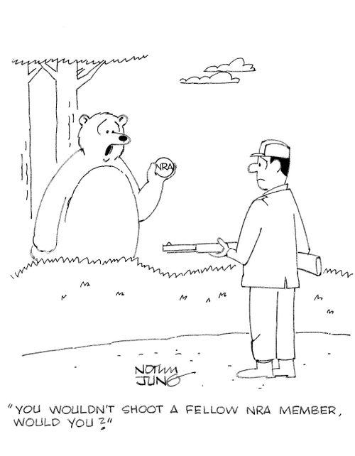 'You wouldn't shoot a fellow NRA member, would you?'