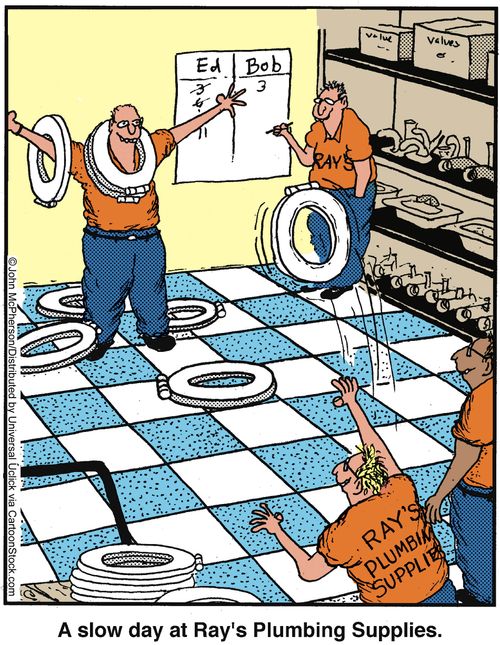 A slow day at Ray's Plumbing Supplies.