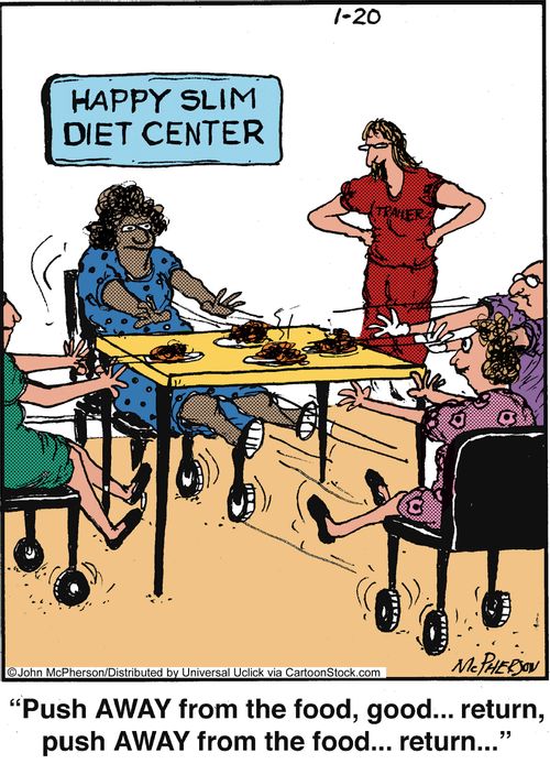 'Push away from the food, good...'