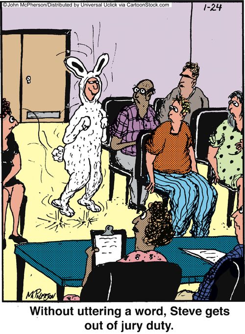 Without uttering a word, Steve gets out of jury duty.