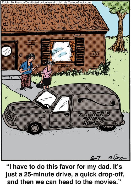 'I have to do this favor for my dad. It's just a 25-minute drive, a quick drop-off and then we can head to the movies.'