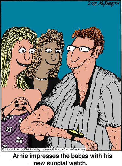Arnie impressed the babes with his new sundial watch.