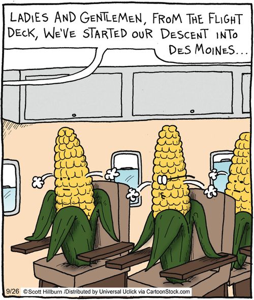 'Ladies and gentlemen, from the flight deck, we've started our descent into Des Moines...'