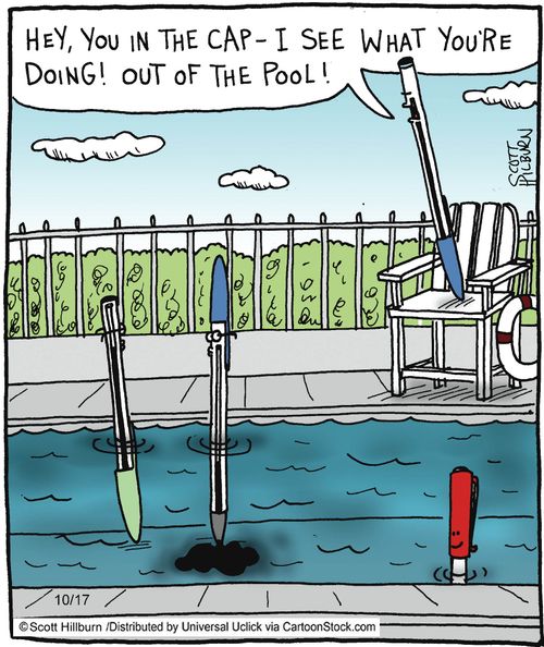 'Hey, you in the cap-I see what you're doing! Out of the pool!'
