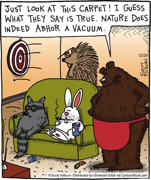 'Just look at this carpet! I guess what they say is true. Nature does indeed abhor a vacuum.'