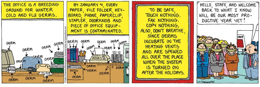 The office is a breeding ground for winter cold and flu germs.