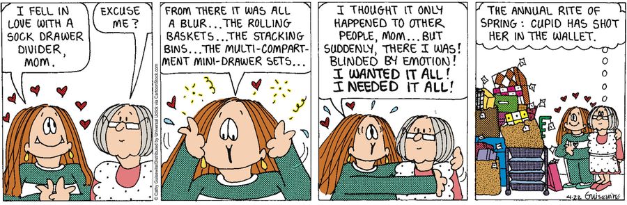 'The annual rite of spring: Cupid has shot her in the wallet.'