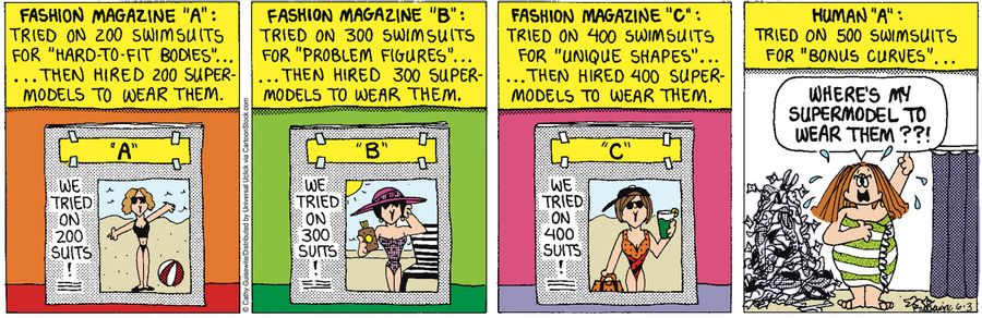 Human 'A': Tried on 500 swimsuits for 'bonus curves'. . .