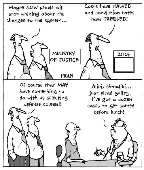 '...Just plead guilty, I've got a dozen cases to get sorted before lunch.'