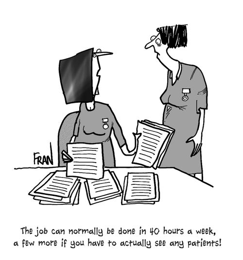 'The job can normally be done in 40 hours a week, a few more if you have to actually see any patients!'