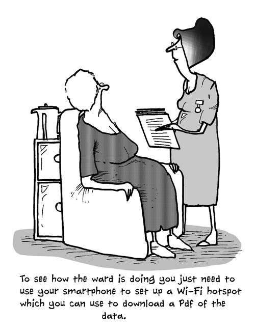 'To see how the ward is doing you just need to use your smartphone to set up a wi-fi hotspot which you can use to download a pdf of the data.'
