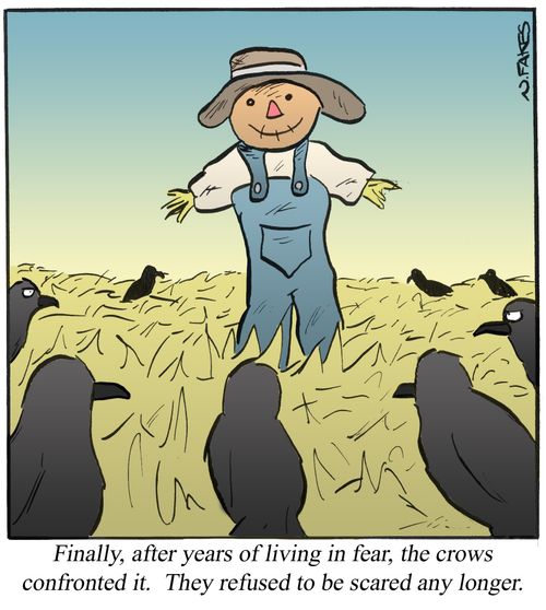 Finally, after years of living in fear, the crows confronted it. They refused to be scared any longer.