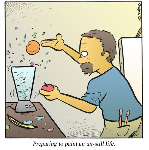 Preparing to paint an un-still life.