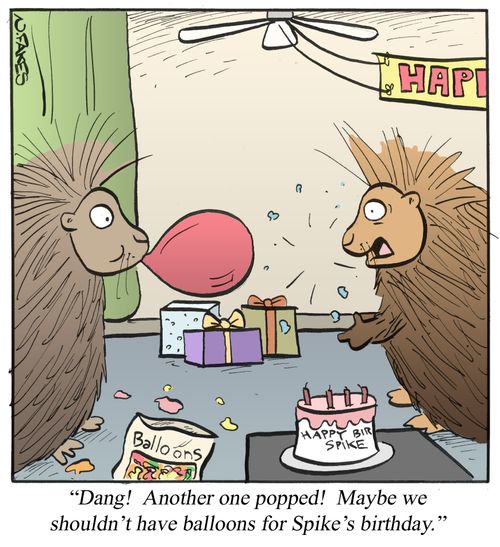 'Dang! Another one popped! Maybe we shouldn't have balloons for Spike's birthday.'