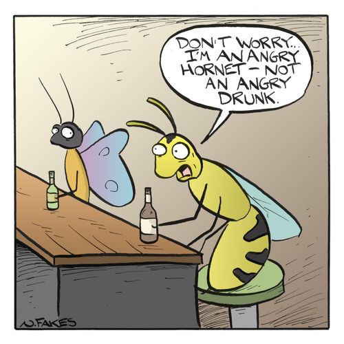 'Don't worry...I'm an angry hornet - not an angry drunk.'