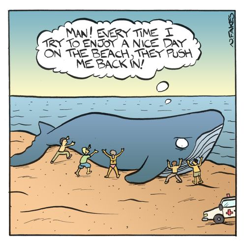 'Man! Every time I try to enjoy a nice day on the beach, they push me back in!'