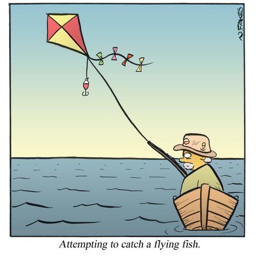 Attempting to catch a flying fish.