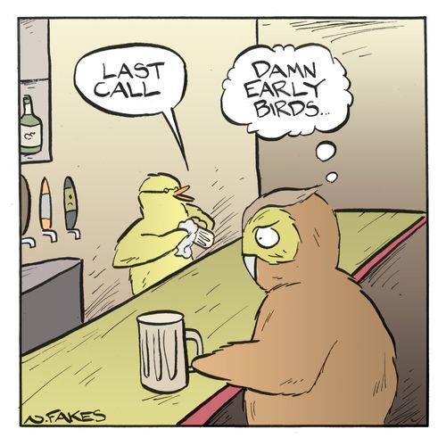 'Damn early birds.'