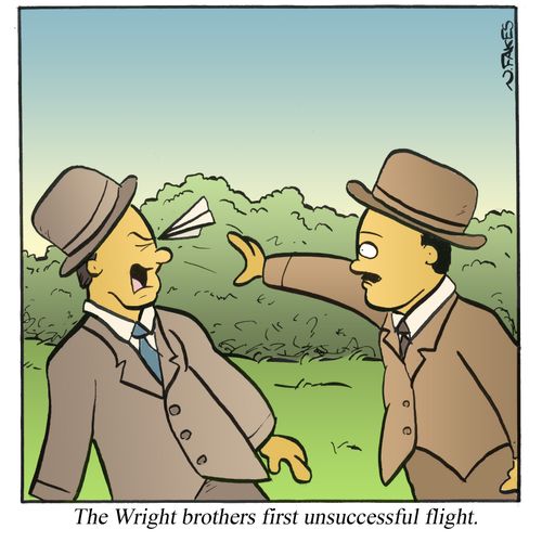 The Wright brothers first unsuccessful flight.
