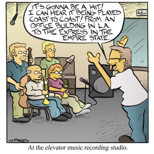 At the elevator music recording studio.