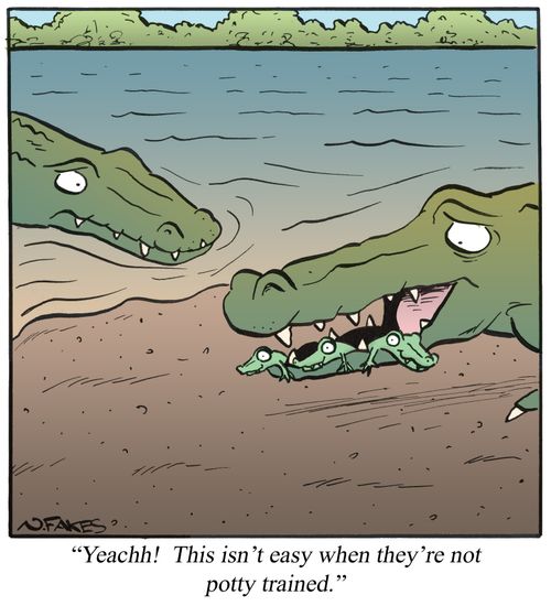 'Yeachh! This isn't easy when they're not potty trained.'