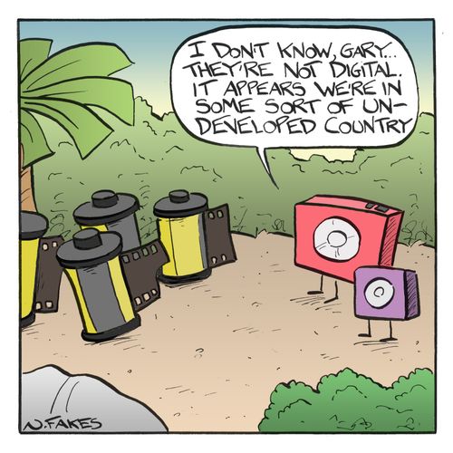 'I don't know, Gary...they're not digital. It appears we're in some sort of undeveloped country.'