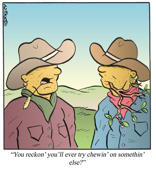 'You reckon' you'll ever try chewin' on somethin' else?'
