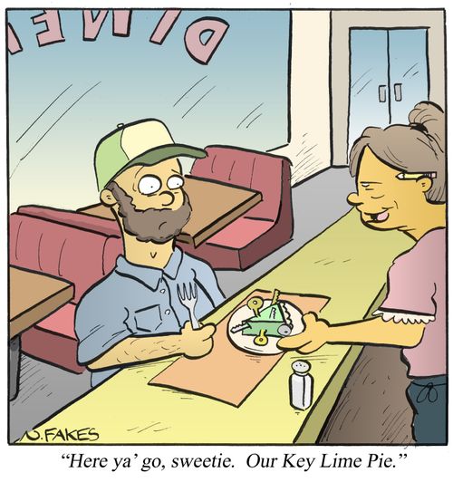 'Here ya' go, sweetie. Our Key Lime Pie.'