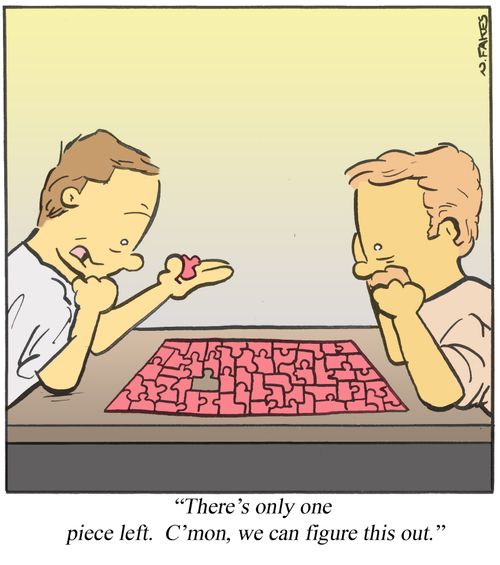 'There's only one piece left. C'mon, we can figure this out.'