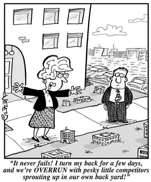 "It never fails! I turn my back for a few days, and we're OVERRUN with pesky little competitors sprouting up in our own back yard!"