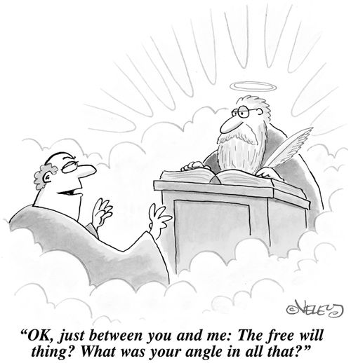 "OK, just between you and me: The free will thing? What was your angle in all that?"