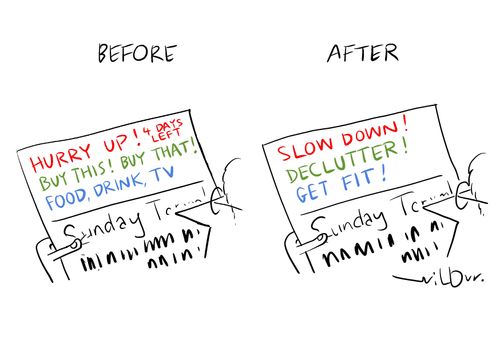 Newspaper headlines before and after Christmas.