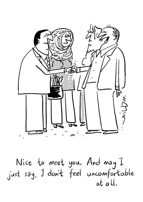 "Nice to meet you. And may I just say, I don't feel uncomfortable at all."