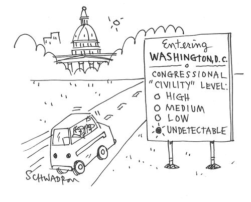 'Entering Washington, DC. Congressional 'civility' level: undetectable.'