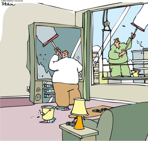 Wide-screen TV window cleaning